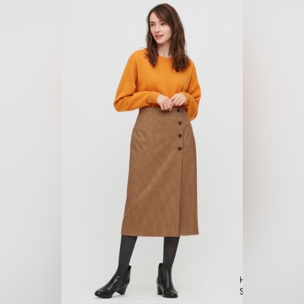 Uniqlo Women Checked Side Button Wrap Skirt XL